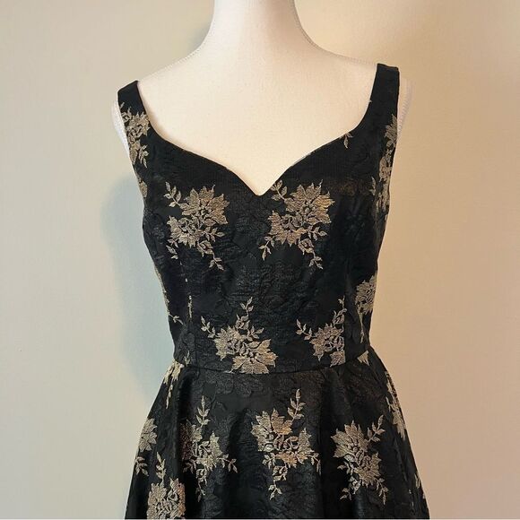 JILL STUART Floral Jacquard A-line Mini Dress NEW Size 6 Black & Gold - Picture 3 of 8